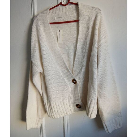 Anthropologie Sweaters - Anthropologie womens large soft wool sweater cardigan slouchy cream ivory